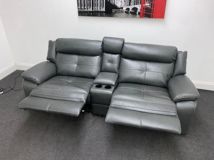 Parker Electric Recliner Grey Leather 3 Seater Sofa With Consol Sofas