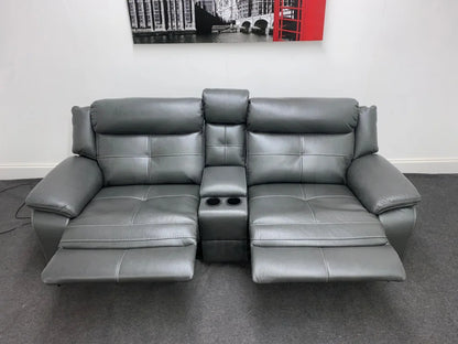 Parker Electric Recliner Grey Leather 3 Seater Sofa With Consol Sofas
