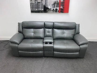 Parker Electric Recliner Grey Leather 3 Seater Sofa With Consol Sofas