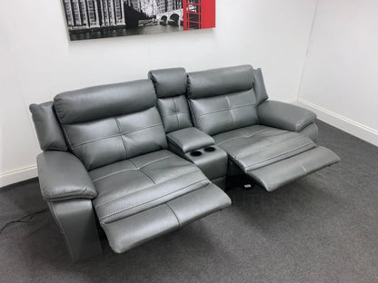 Parker Electric Recliner Grey Leather 3 Seater Sofa With Consol Sofas