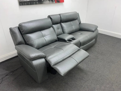 Parker Electric Recliner Grey Leather 3 Seater Sofa With Consol Sofas