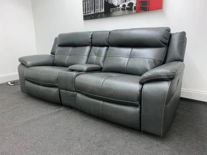 Parker Electric Recliner Grey Leather 3 Seater Sofa With Consol Sofas