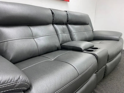 Parker Electric Recliner Grey Leather 3 Seater Sofa With Consol Sofas