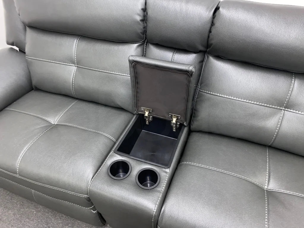 Parker Electric Recliner Grey Leather 3 Seater Sofa With Consol Sofas