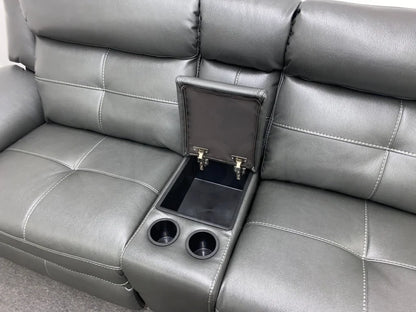 Parker Electric Recliner Grey Leather 3 Seater Sofa With Consol Sofas