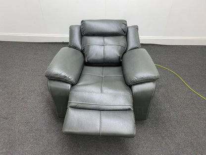 Parker Electric Recliner Grey Leather Chair Sofas