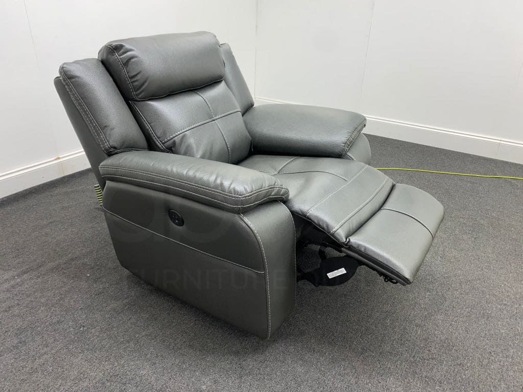 Parker Electric Recliner Grey Leather Chair Sofas