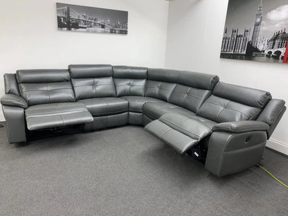 Parker Electric Recliner Grey Leather Corner Sofa Sofas