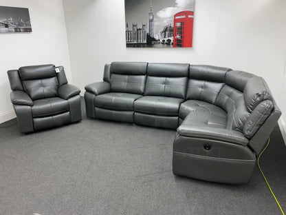 Parker Electric Recliner Grey Leather Rhf Corner Sofa + Armchair Set Sofas