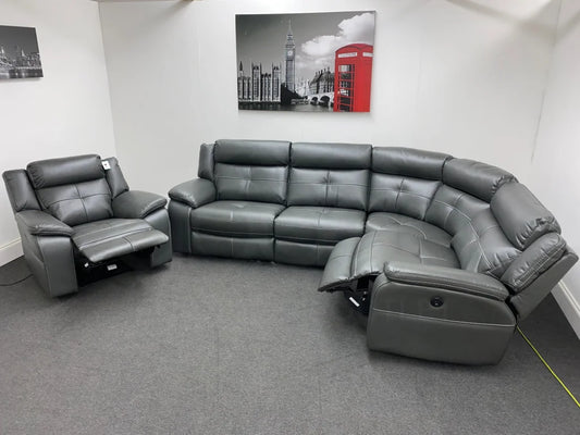 Parker Electric Recliner Grey Leather Rhf Corner Sofa + Armchair Set Sofas