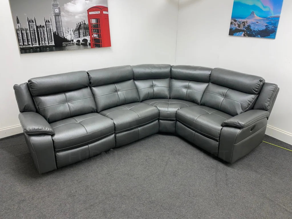 Parker Electric Recliner Grey Leather Rhf Corner Sofa Sofas