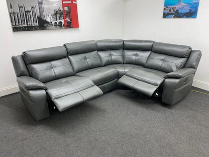 Parker Grey Leather Electric Recliner  Corner Sofa - Thick Leather & USB Charging Ports