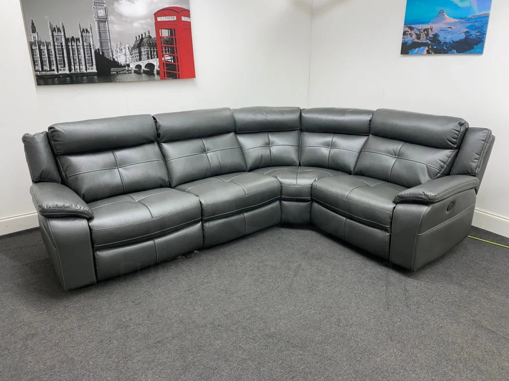 Parker Grey Leather Electric Recliner  Corner Sofa - Thick Leather & USB Charging Ports