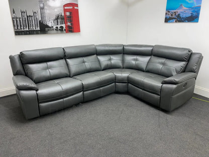 Parker Grey Leather Electric Recliner  Corner Sofa - Thick Leather & USB Charging Ports