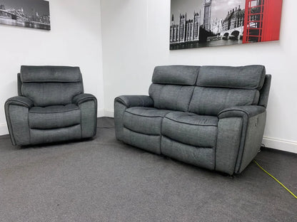 Portebello Electric Recliner Grey Fabric 2 Seater + Armchair Sofa Set Sofas