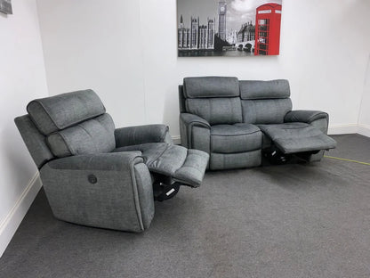 Portebello Electric Recliner Grey Fabric 2 Seater + Armchair Sofa Set Sofas