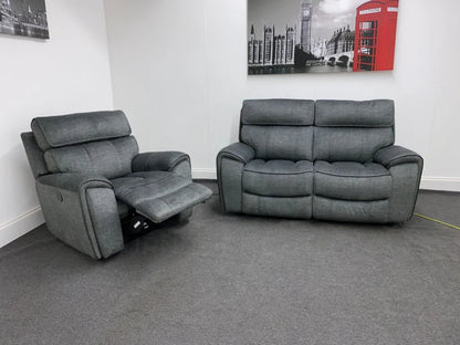 Portebello Electric Recliner Grey Fabric 2 Seater + Armchair Sofa Set Sofas