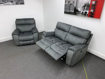Portebello Electric Recliner Grey Fabric 2 Seater + Armchair Sofa Set Sofas