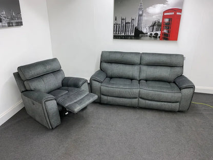 Portebello Electric Recliner Grey Fabric 3 Seater + Armchair Sofa Set Sofas