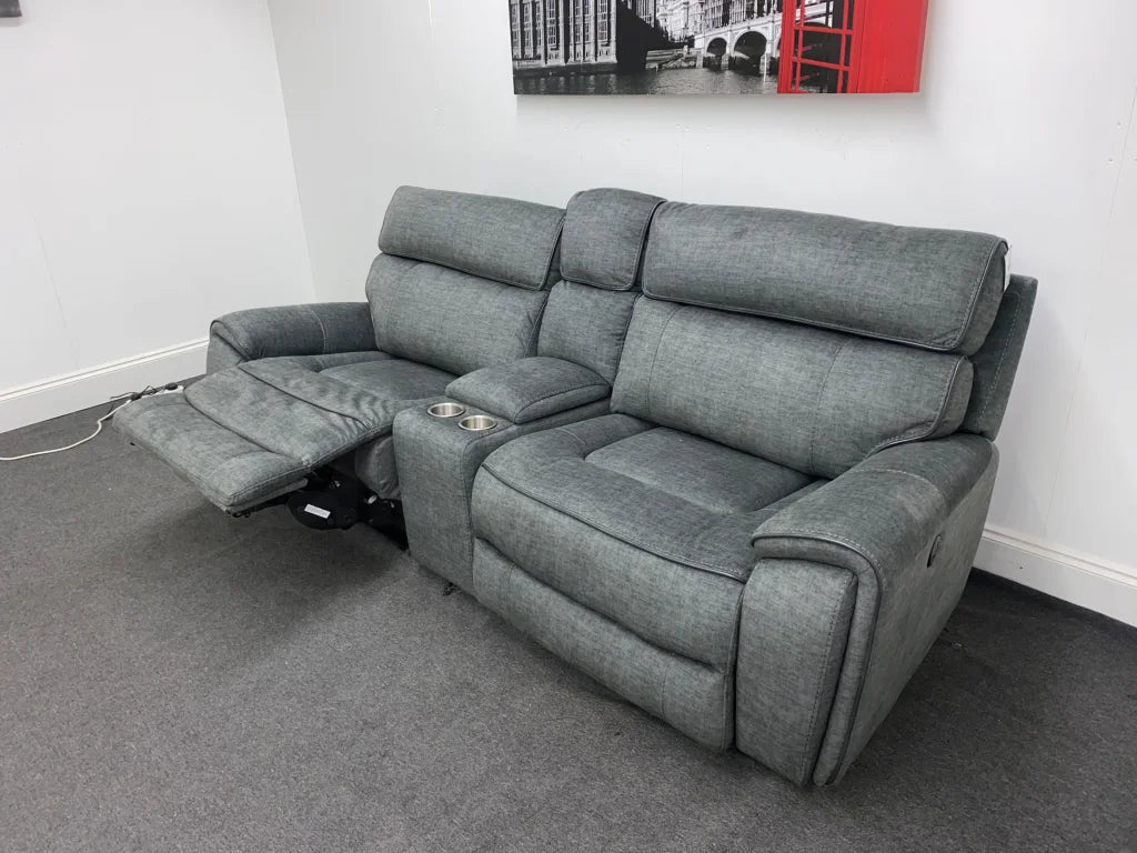 Portebello Electric Recliner Grey Fabric 3 Seater Sofa With Consol Sofas