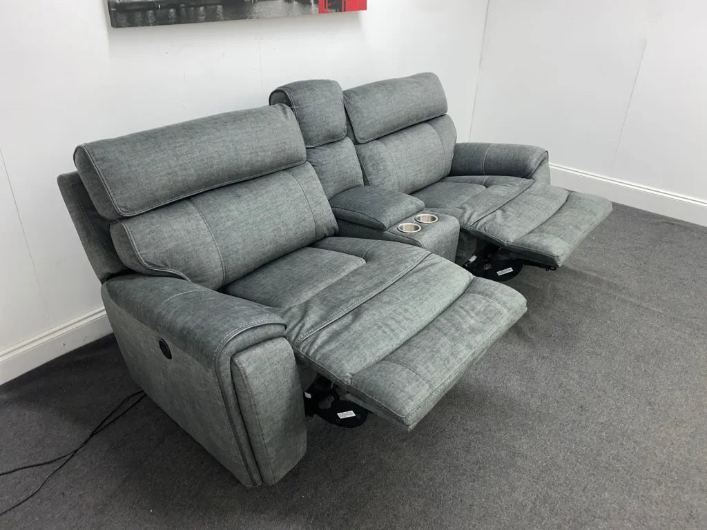 Portebello Electric Recliner Grey Fabric 3 Seater Sofa With Consol Sofas