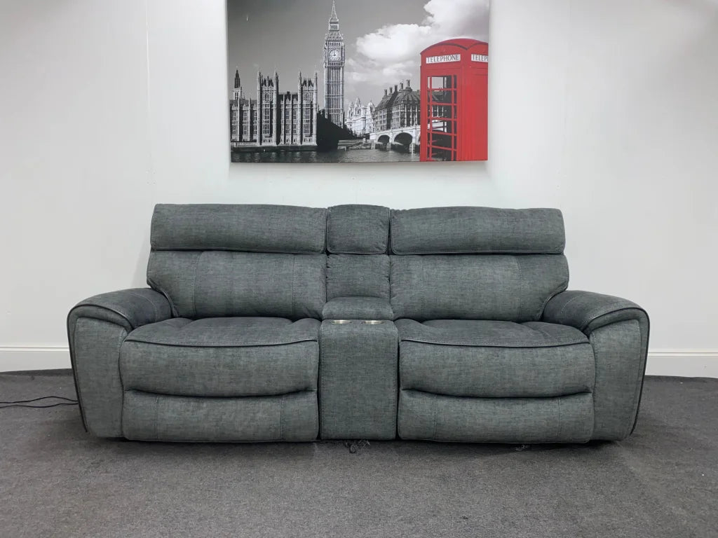 Portebello Electric Recliner Grey Fabric 3 Seater Sofa With Consol Sofas