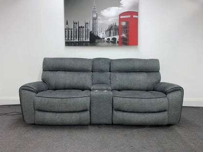 Portebello Electric Recliner Grey Fabric 3 Seater Sofa With Consol Sofas
