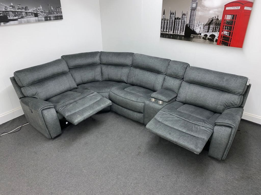 Portebello Lhf Electric Recliner 4 Seater Grey Fabric Corner Sofa Sofas