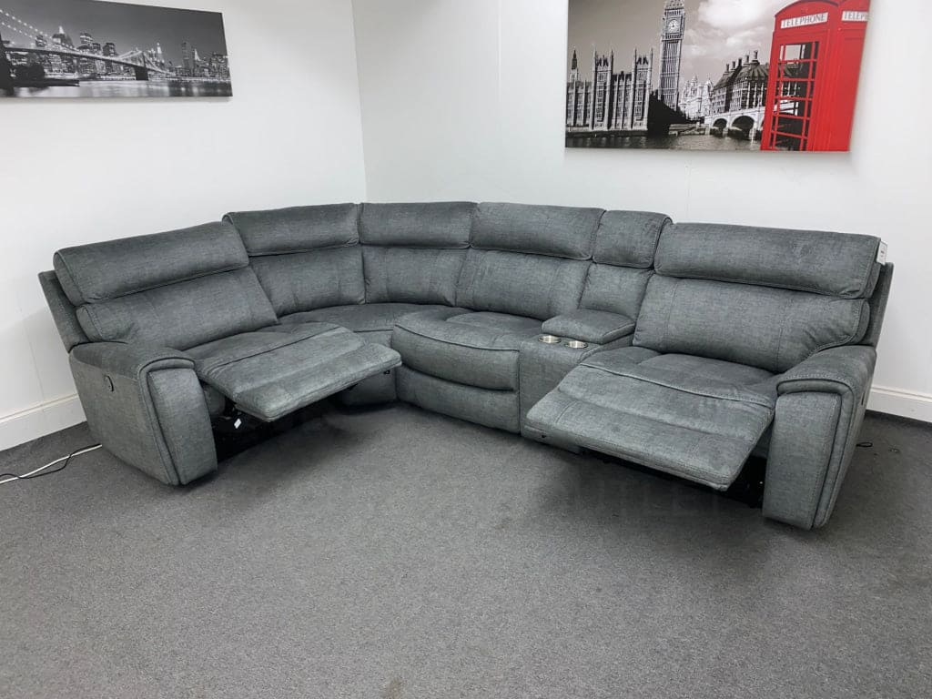 Portebello Lhf Electric Recliner 4 Seater Grey Fabric Corner Sofa Sofas