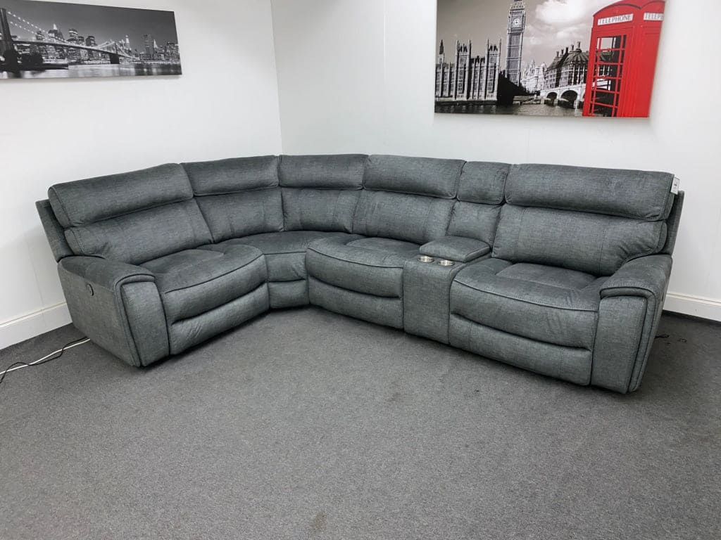 Portebello Lhf Electric Recliner 4 Seater Grey Fabric Corner Sofa Sofas