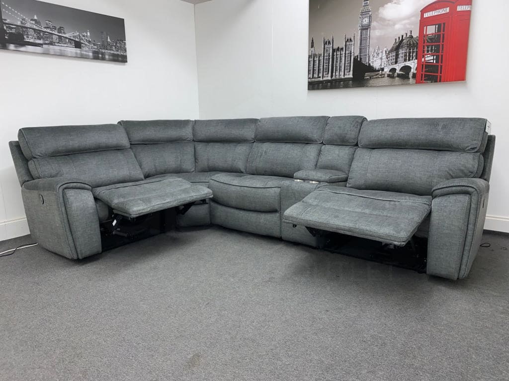 Portebello Lhf Electric Recliner 4 Seater Grey Fabric Corner Sofa Sofas