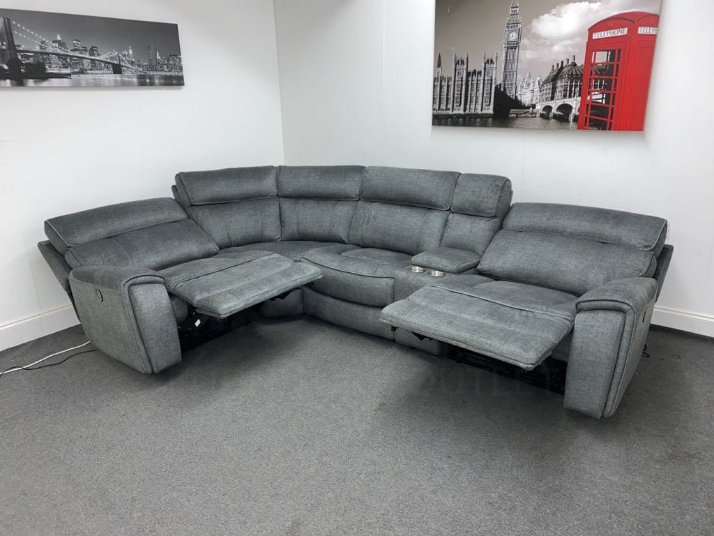 Portebello Lhf Electric Recliner 4 Seater Grey Fabric Corner Sofa Sofas