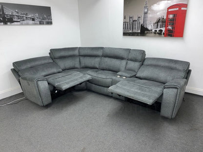 Portebello Lhf Electric Recliner 4 Seater Grey Fabric Corner Sofa Sofas