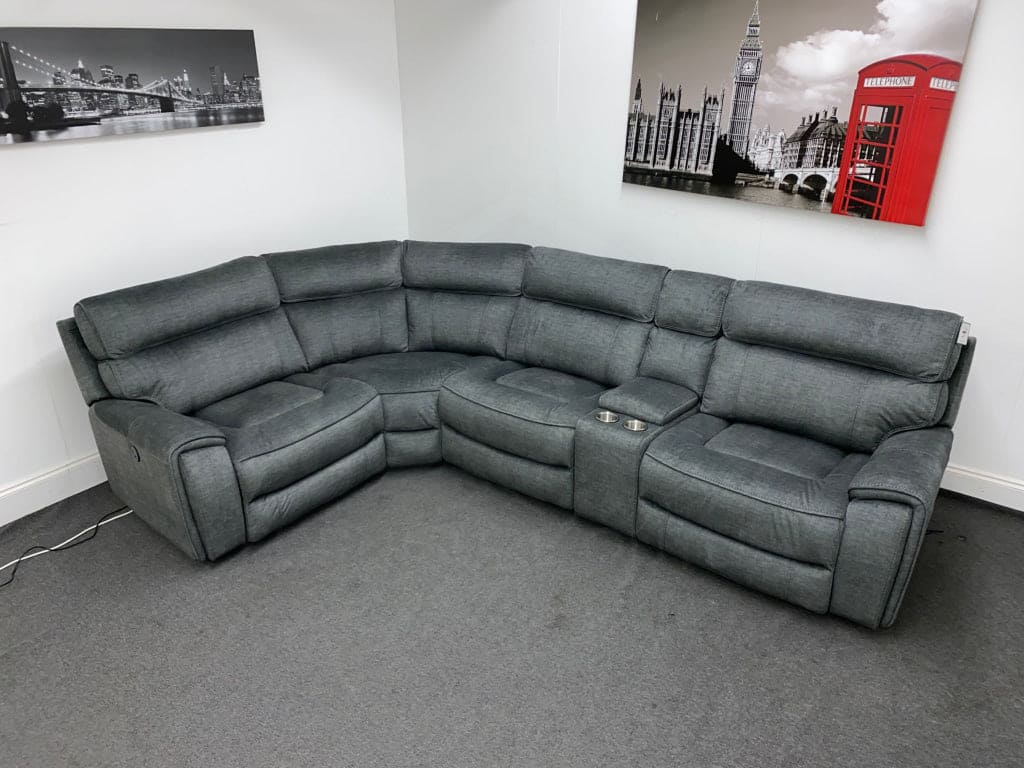 Portebello Lhf Electric Recliner 4 Seater Grey Fabric Corner Sofa Sofas