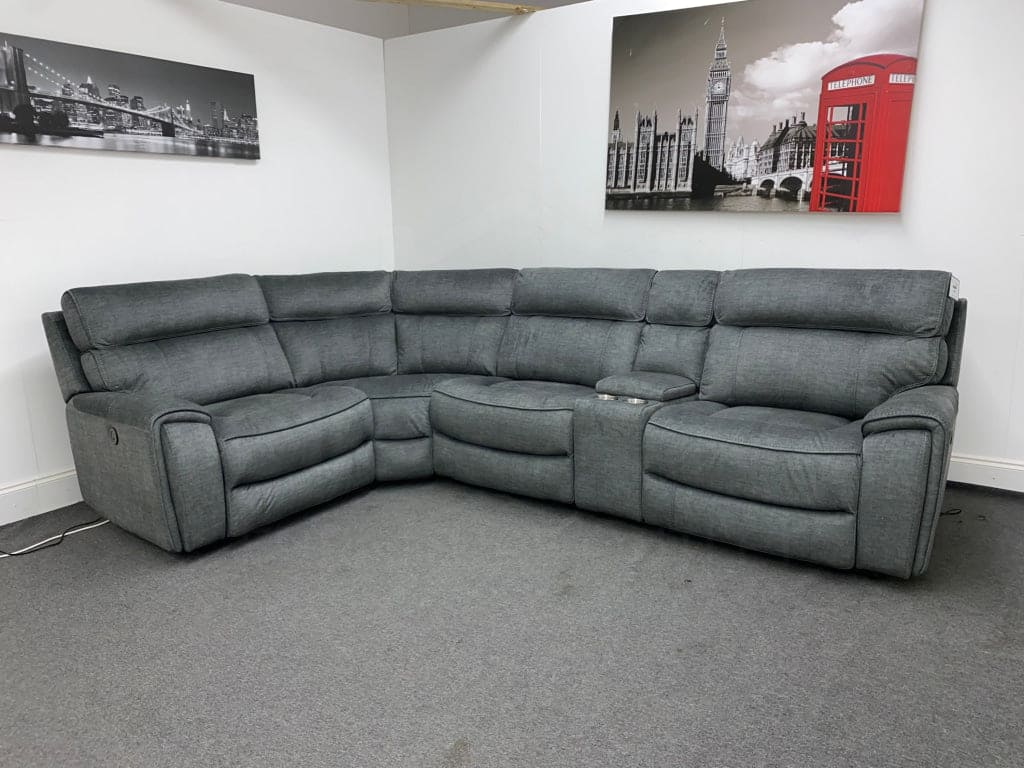 Portebello Lhf Electric Recliner 4 Seater Grey Fabric Corner Sofa Sofas