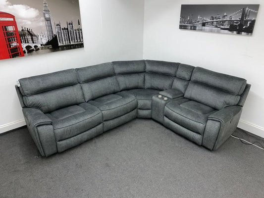 Portebello Rhf Electric Recliner 4 Seater Grey Fabric Corner Sofa Sofas