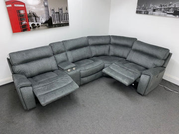Portebello Rhf Electric Recliner 4 Seater Grey Fabric Corner Sofa Sofas