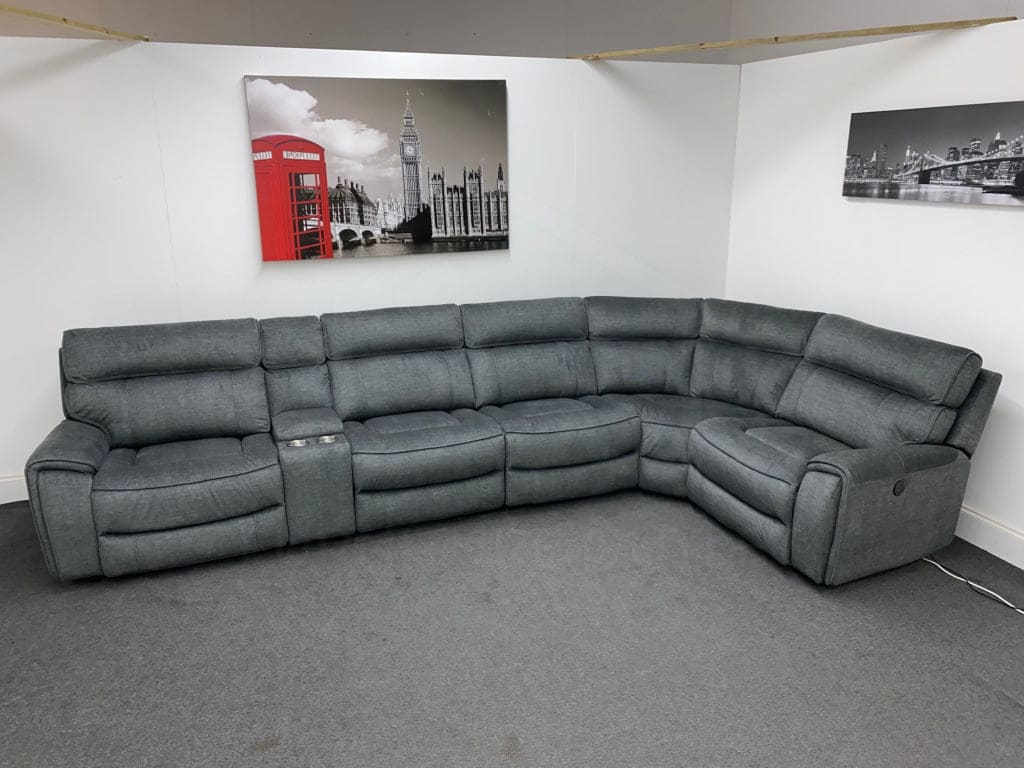Portebello Rhf Electric Recliner 5 Seater Grey Fabric Corner Sofa Sofas
