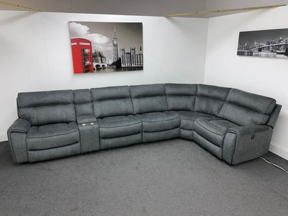 Portebello Rhf Electric Recliner 5 Seater Grey Fabric Corner Sofa Sofas