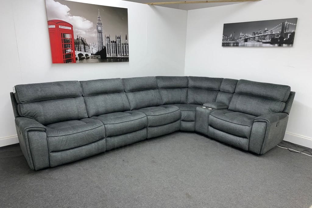 Portebello Rhf Electric Recliner 5 Seater Grey Fabric Corner Sofa Sofas