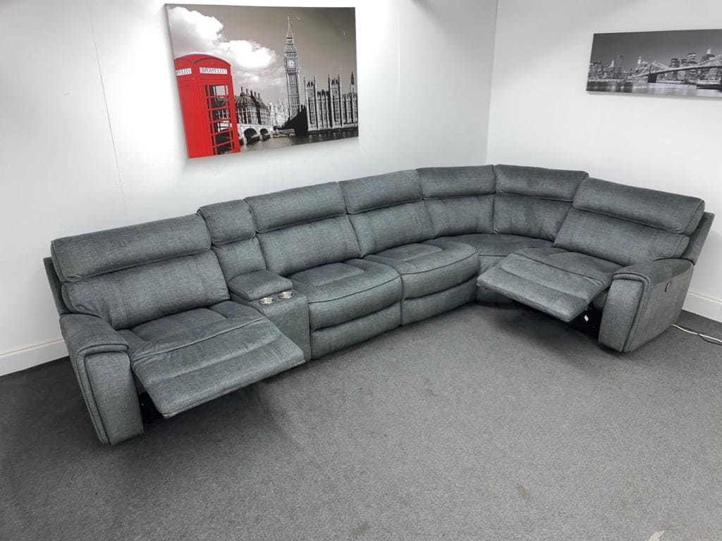 Portebello Rhf Electric Recliner 5 Seater Grey Fabric Corner Sofa Sofas