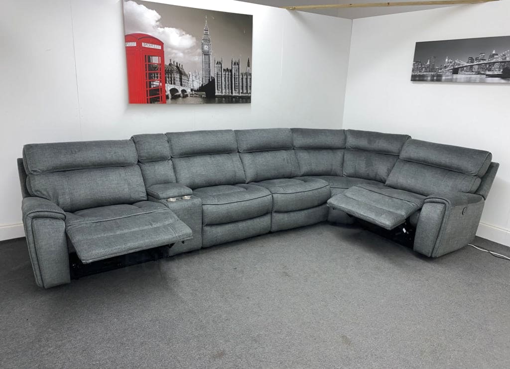 Portebello Rhf Electric Recliner 5 Seater Grey Fabric Corner Sofa Sofas