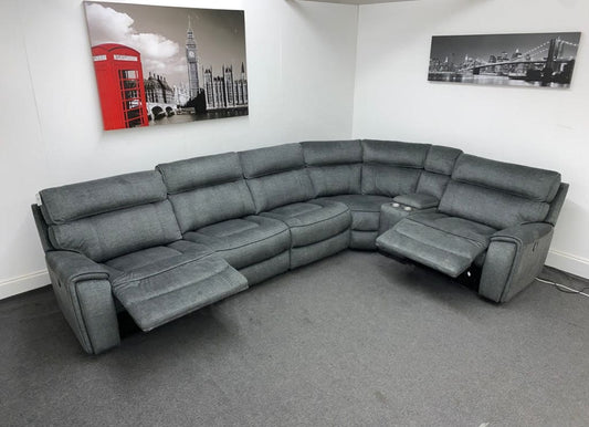 Portebello Rhf Electric Recliner 5 Seater Grey Fabric Corner Sofa Sofas