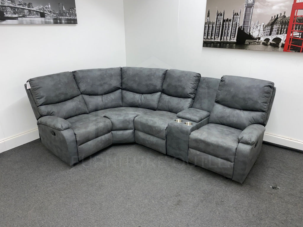 ’Resilience’ Grey Fabric Recliner Modular 1C2 Corner Sofa + Drinks Console Sofas