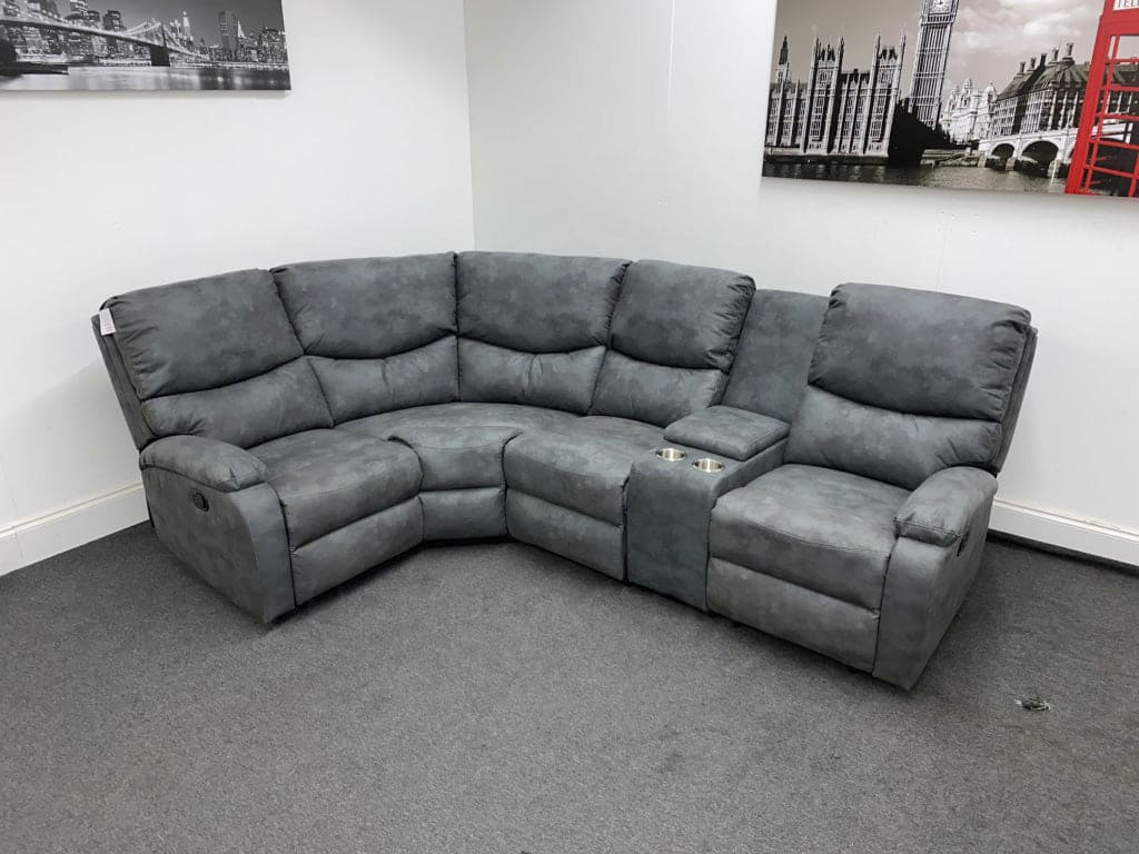 ’Resilience’ Grey Fabric Recliner Modular 1C2 Corner Sofa + Drinks Console Sofas