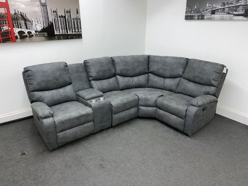 ’Resilience’ Grey Fabric Recliner Modular 2C1 Corner Sofa + Drinks Console Sofas