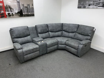 ’Resilience’ Grey Fabric Recliner Modular 2C1 Corner Sofa + Drinks Console Sofas