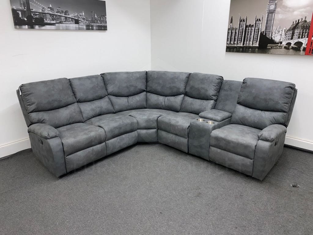 ’Resilience’ Grey Fabric Recliner Modular 2C2 Corner Sofa + Drinks Console Sofas