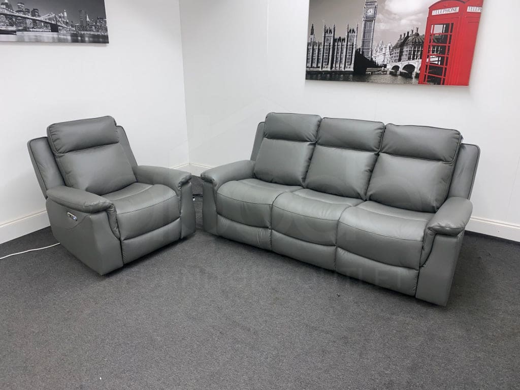 San Antonio Electric Recliner Grey Leather 3 + 1 Seater Sofa Set Sofas