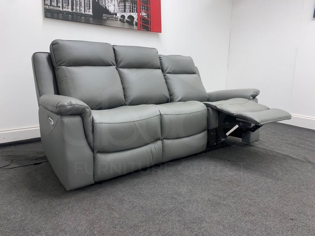 San Antonio Electric Recliner Grey Leather 3 Seater Sofa Sofas